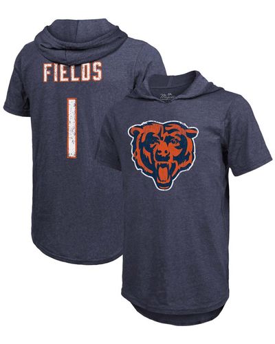 Fanatics Justin Fields Chicago Bears Player Name Number Tri-blend Short Sleeve Hoodie T-shirt - Blue