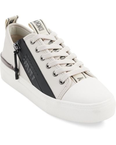 DKNY Chaney Lace-up Zipper Sneakers - White