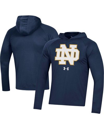 Under Armour Notre Dame Fighting Irish School Logo Raglan Long Sleeve Hoodie Performance T-shirt - Blue