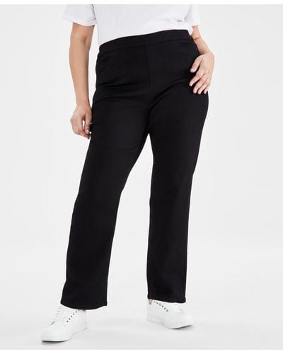 Style & Co. Plus Size Mid-rise Pull-on Straight-leg Jeans - Black