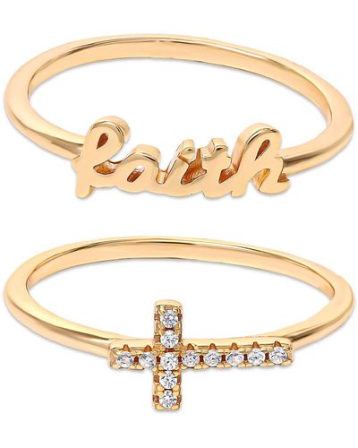 Giani Bernini 2-pc. Set Cubic Zirconia Cross & Faith Stack Rings In 18k Gold-plated Sterling Silver, Created For Macy's - Metallic