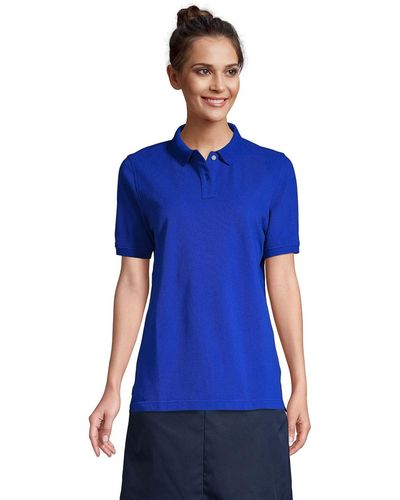 Lands' End School Uniform Short Sleeve Mesh Polo Shirt - Blue