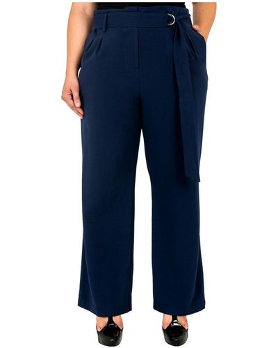 Standards & Practices Plus Size Belted Straight Leg Paper Bag Pants - Blue