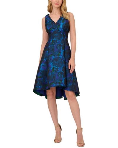 Adrianna Papell V-neck High-low Jacquard Dress - Blue