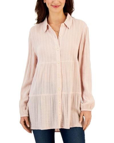 Style & Co. Textured-stripe Button Shirt - Natural