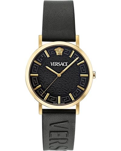 Versace Swiss Black Leather Strap Watch 40mm