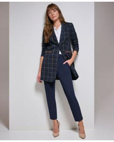 Tommy Hilfiger Windowpane One Button Blazer Sleeveless Button Up Blouse Sloane Slim Leg Ankle Pants - Blue