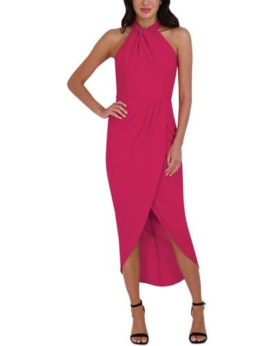 Julia Jordan Knot-neck Tulip-hem Midi Dress - Pink