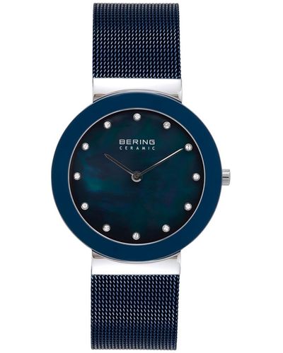 Bering Ceramic Crystal Stainless Steel Mesh Bracelet Watch 35mm - Blue
