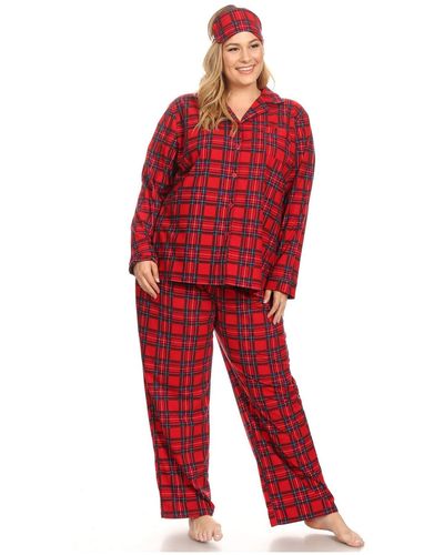 White Mark Plus Size 3-piece Pajama Set - Red