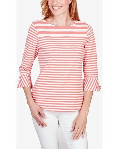 Ruby Rd. Petite Patio Party Striped Jersey Top - Pink
