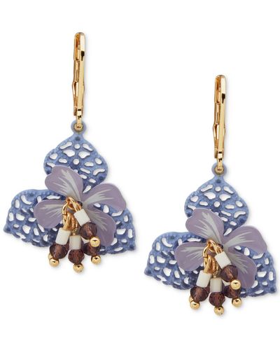 Lonna & Lilly Gold-tone Beaded 3d Openwork Flower Drop Earrings - Blue