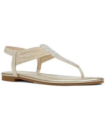 Bandolino Kayte Embellished T-strap Flat Sandals - Metallic