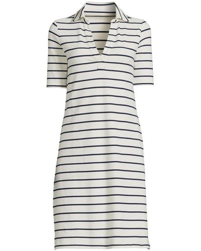 Lands' End Starfish Elbow Sleeve Polo Dress - White