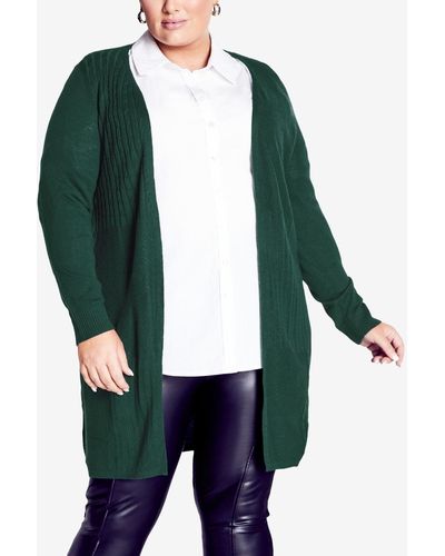 Avenue Plus Size Meadow Mews Cable Knit Cardigan Sweater - Green