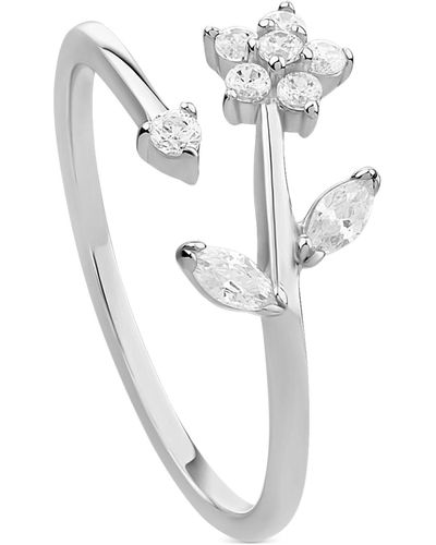 Giani Bernini Cubic Zirconia Flower Bypass Ring In Sterling Silver, Created For Macy's - White