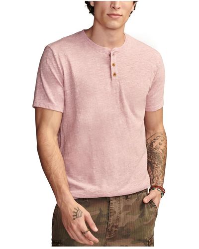Lucky Brand Linen Short Sleeve Henley T-shirt - Pink