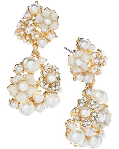 Charter Club Gold-tone Imitation Pearl & Crystal Flower Drop Earrings - Metallic