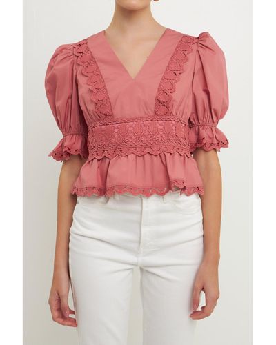Endless Rose Endless Combination Eyelet Lace Top - Red