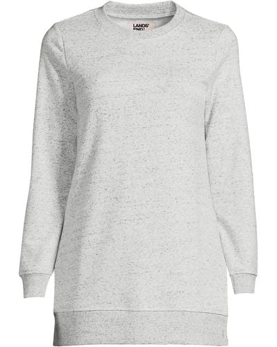 Lands' End Petite Serious Sweats Crewneck Long Sleeve Sweatshirt Tunic - White