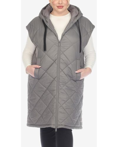 White Mark Plus Size Diamond Quilted Hooded Puffer Vest - Gray