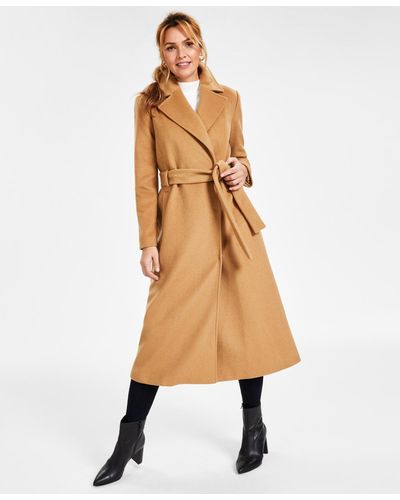 INC International Concepts Solid Belted Wool Coat - Natural