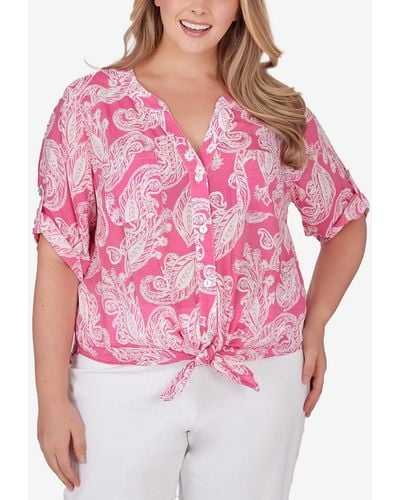 Ruby Rd. Plus Size Paisley Silky Gauze Top - Pink