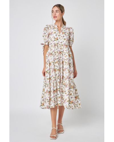 English Factory Floral Tiered Midi Dress - White