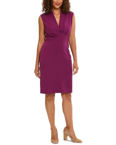 London Times Sleeveless Shoulder-pleat Sheath Dress - Purple