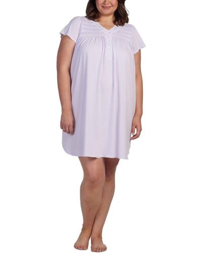 Miss Elaine Plus Size Short-sleeve Embroidered Nightgown - Purple