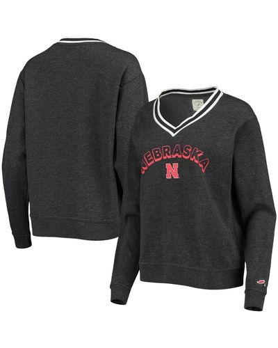 League Collegiate Wear Nebraska Huskers Victory Springs Tri-blend V-neck Pullover Sweatshirt - Black