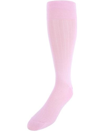 Trafalgar Jasper Mercerized Cotton Ribbed Mid-calf Solid Color Socks - Pink