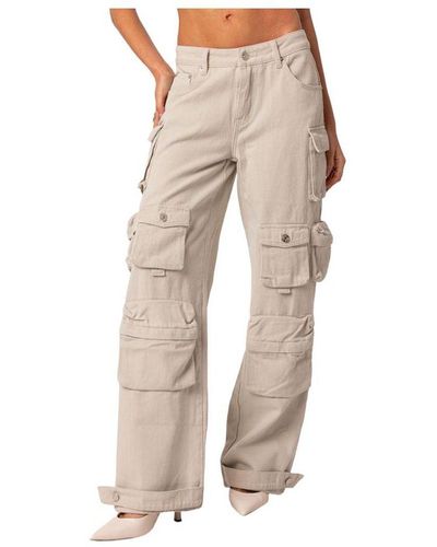 Edikted Oversize Boyfriend Cargo Jeans With Pockets - Natural