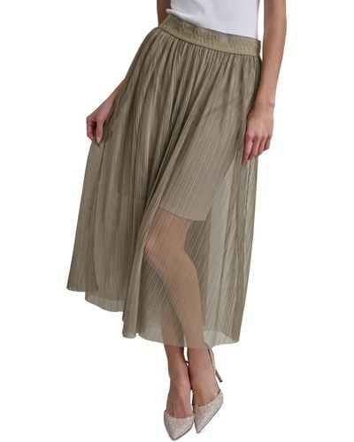 DKNY Plisse Embossed-waist Midi Skirt - Brown