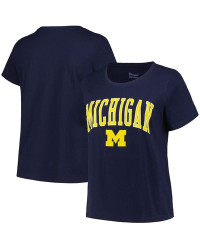 Profile Michigan Wolverines Plus Size Arch Over Logo Scoop Neck T-shirt - Blue