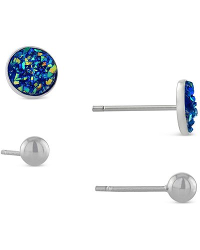 Giani Bernini 2-pc. Set Druzy & Polished Stud Earrings - Blue