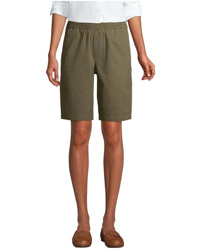 Lands' End Petite Mid Rise Elastic Waist Pull On 12 Inch Chino Bermuda Shorts - Green