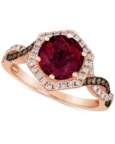 Le Vian ® Raspberry Rhodolite (2-1/2 Ct. T.w.) & Diamond (3/8 Ct. T.w.) Halo Twist Ring In 14k Rose Gold - Red