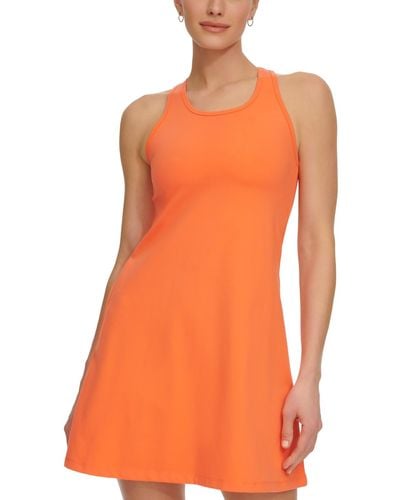 DKNY Sport Round-neck Keyhole-back Tennis Dress - Orange