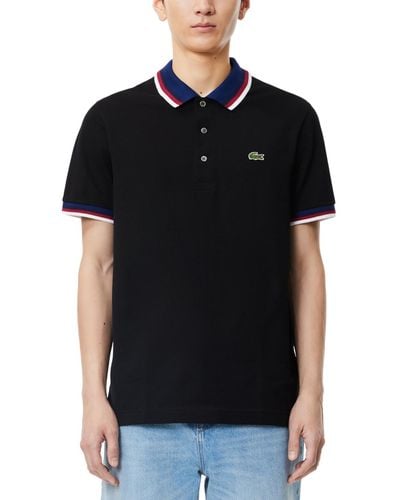 Lacoste Classic Fit Striped Trim Short Sleeve Polo Shirt - Black