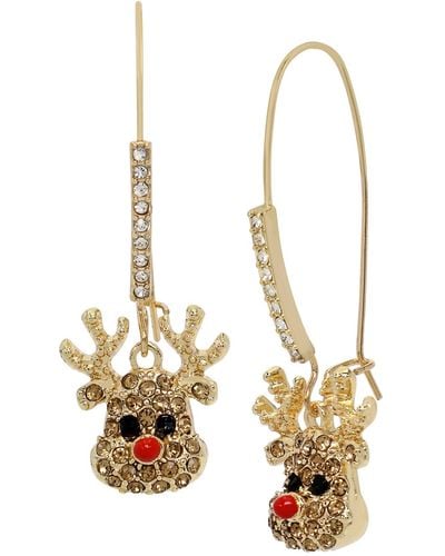 Betsey Johnson Faux Stone Reindeer Dangle Earrings - Metallic
