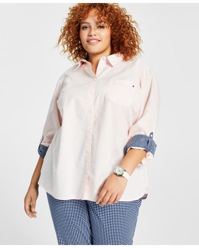 Tommy Hilfiger Plus Size Cotton Roll-tab Shirt in Yellow