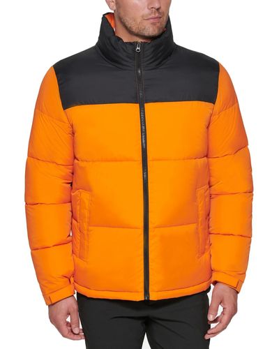 Club Room Colorblocked Quilted Full-zip Puffer Jacket - Orange