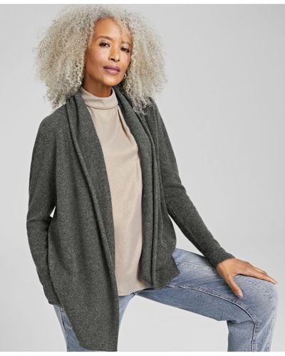 Charter Club 100% Cashmere Open-front Cardigan - Gray
