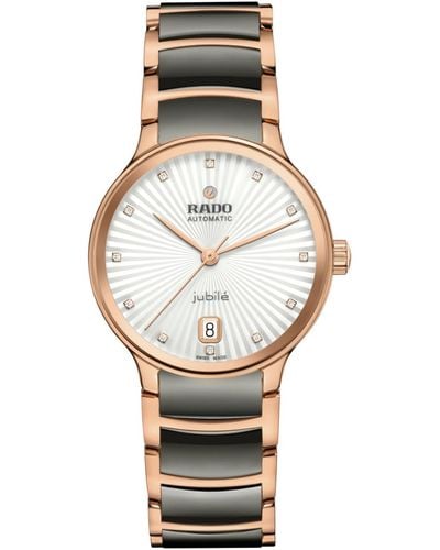 Rado Swiss Automatic Centrix Diamond Accent Black Ceramic & Rose Gold Pvd Stainless Steel Bracelet Watch 35mm - Metallic