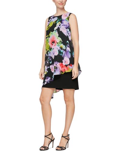 Sl Fashions Printed Asymmetrical Overlay Dress - Multicolor