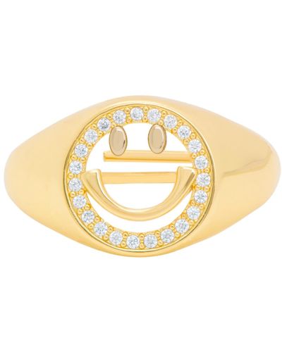 Macy's Gold Plated Cubic Zirconia Smiley Face Ring - Metallic