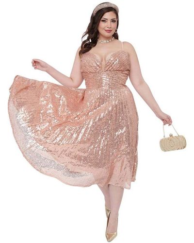 Unique Vintage Plus Size 1950s Pleated Swing Dress - Pink