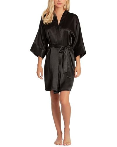 Linea Donatella Short Satin Wrap Robe Lingerie - Black