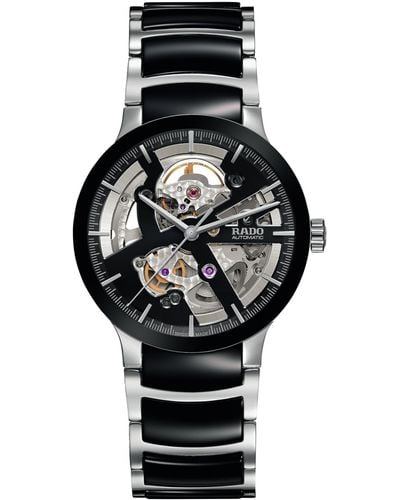Rado Men's Swiss Automatic Centrix Open Heart Two-tone Stainless Steel & High Tech Ceramic Bracelet Watch 38mm R30178152 - Black